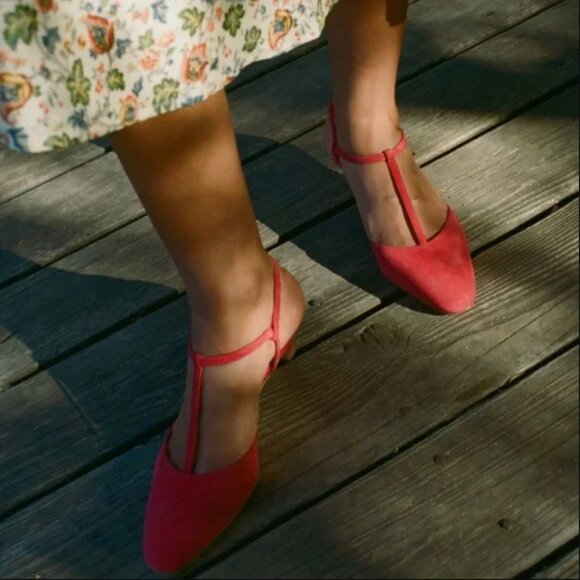 Dôen RARE Tabitha T Strap Heel in Raspberry Suede Size 38 - Picture 1 of 3